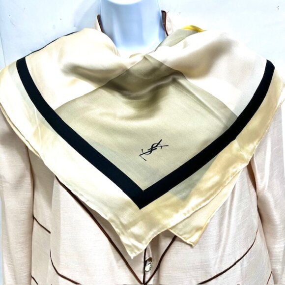 Like New Unbox Yves Saint Laurent Scarf Lg 34"x34"  100% Silk, Colors Block (6) - Picture 5 of 8